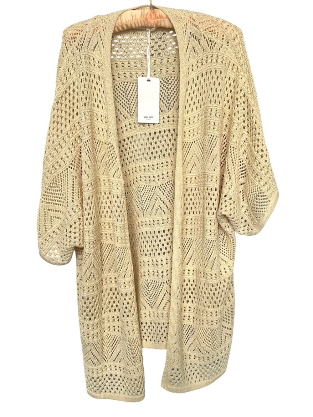 Grace Karin Knit Boho Cardigan Kimono Cream Size 2 XL Acrylic Open Front NWT NEW